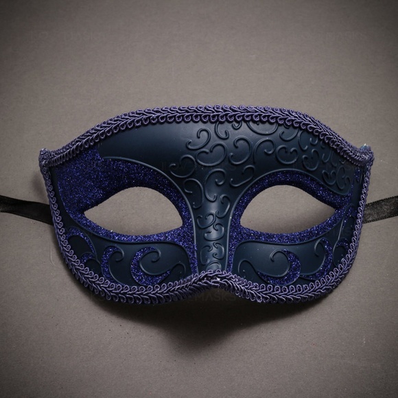 Blue Venetian Classic Glitter Masquerade Ball Dance Wedding Party Eye Mask - Picture 1 of 4